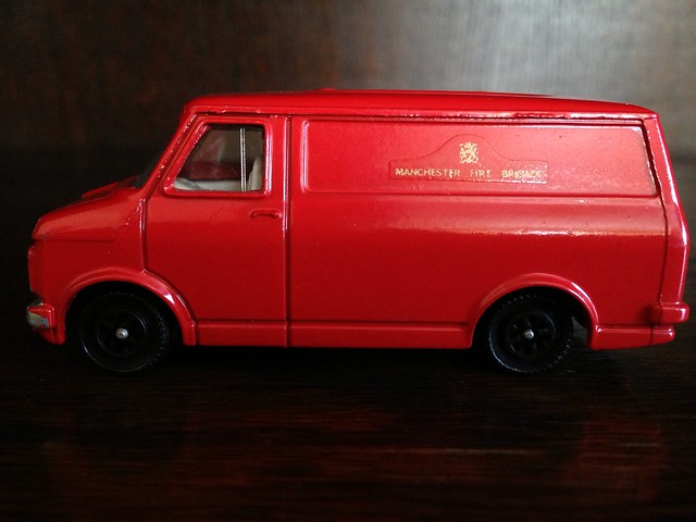 Dinky Toys - Number 410 - Bedford CF Van, Fire Appliance - Manchester Fire Brigade - Die Cast Metal Miniature Scale Model Emergency Services Vehicle