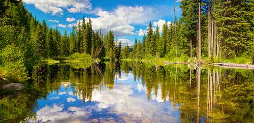 travel trees panorama reflection horizontal clouds forest canon landscape scenery scenic sigma bluesky panoramic idaho 7d photomerge hdr mccall payettelake photomatix 1750mm