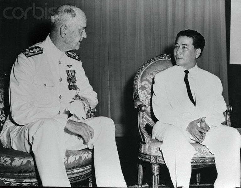 Saigon 1956 - President Ngo Dinh Diem with Felix B. Stump, Commander-In-Chief of the Pacific