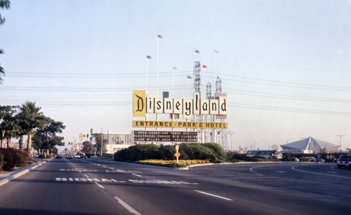Disneyland sign, Harbor Blvd, Anaheim, 1974