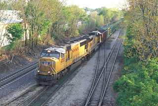 UP Welded Rail Train at Bloomington, IL APR 2012