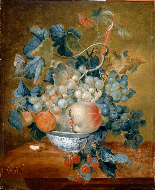 Francina Margaretha van Huysum - ''A Delft Bowl with Fruit'' circa (1730)