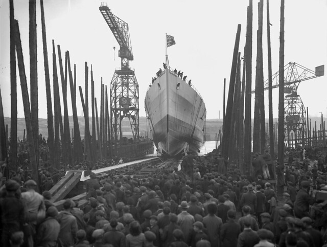 Launch of the cruiser HMS Uganda