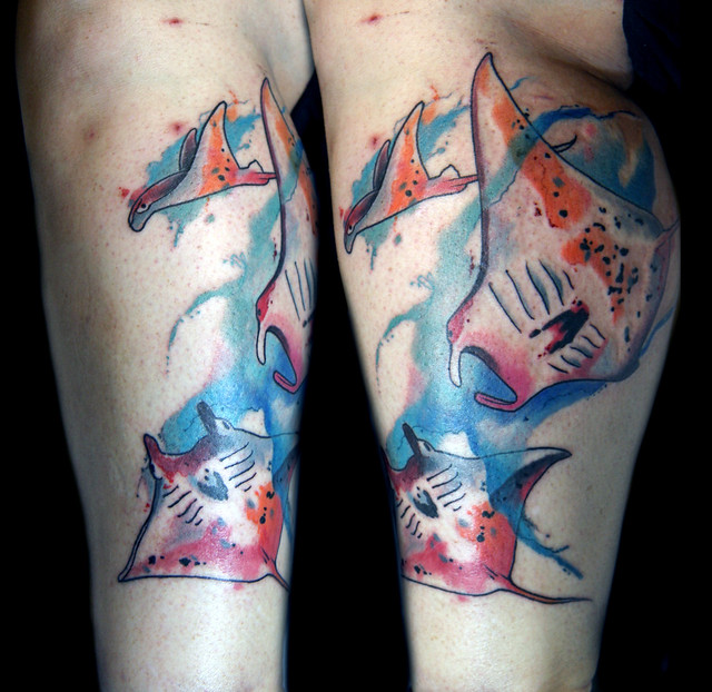 watercolor manta ray tattoo