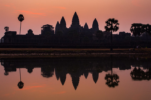 cambodia siemreap angkor angkorwat angkorvat sunrise silhouette reflection