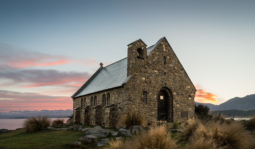 churchofthegoodshepherd clouds dawn laketekapo light newzealand sky stone sunrise church pwpartlycloudy day caldwell ankh
