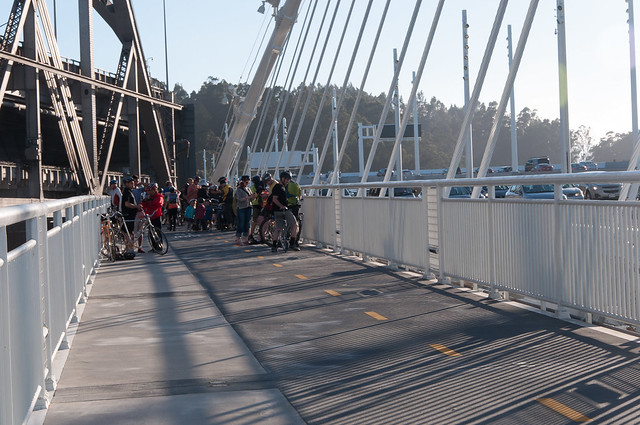 Unfinished end of new Oakland-SF Bay Bridge bike lane, on opening day