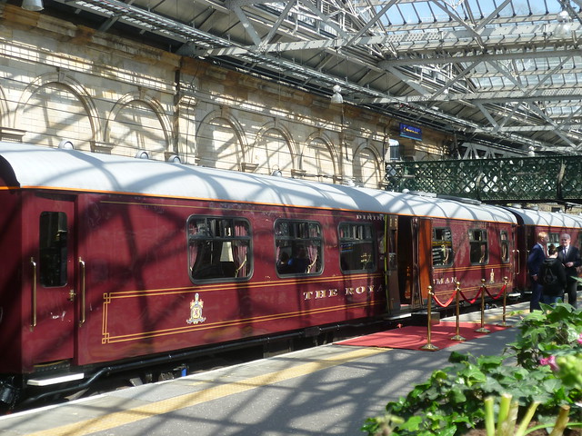 Luxury train awaits its passengers at Edinburgh Waverley.