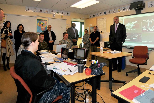 NBA Legend Jerry West visits the Presidio to speak with service members.