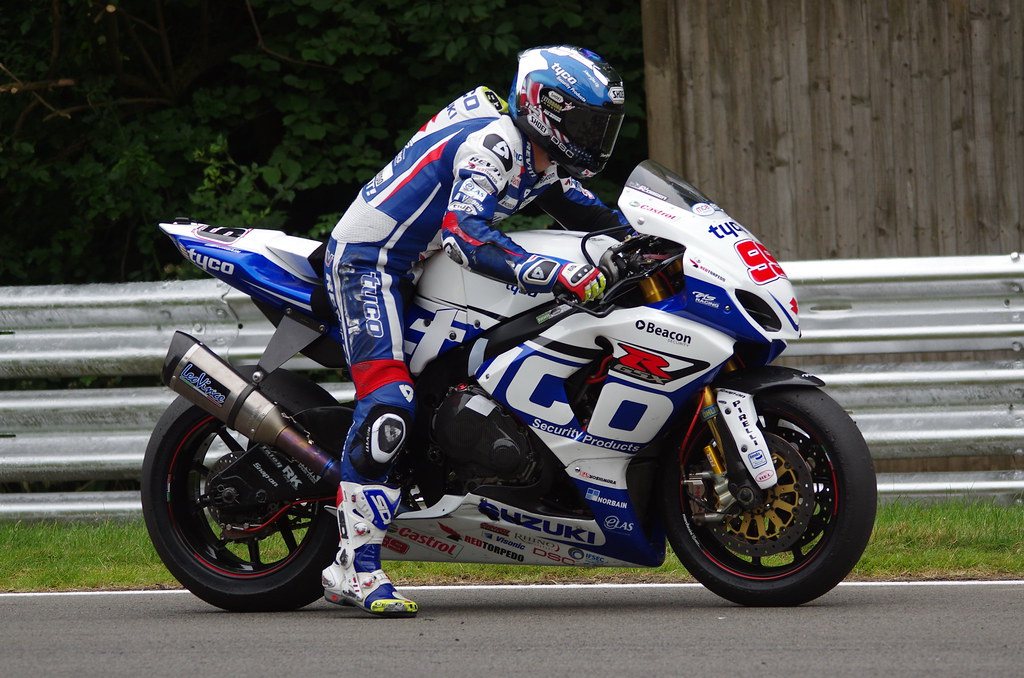 #99 PJ 'Paddy' Jacobsen (USA) - Practice Start out of Stirlings - Tyco Suzuki GSX-R1000 - BSB 2013 Brands