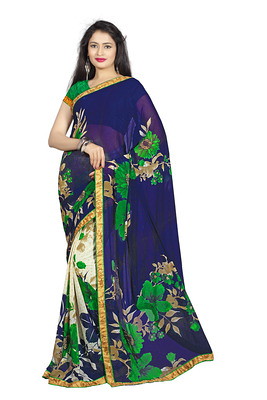 Printed Georgette Lace Border Traditional Fastivalwear Saree With Mathing Unstitched Blouse. Sarees on Shimply.com | by rajat_garg_79
