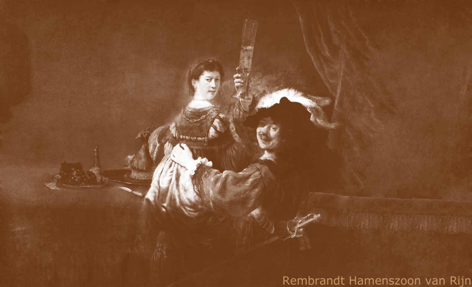 Autoretrato con Saskia, pulsión de Rembrandt Hamenzoon van Rijn (1635), proyección de Pablo Picasso (1963).