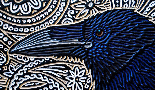 Raven | Raven profile painted woodcut block on salvaged Doug… | Flickr