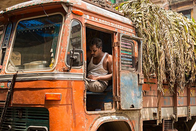 A trucker waiting at Mechua market in Kolkata, India.