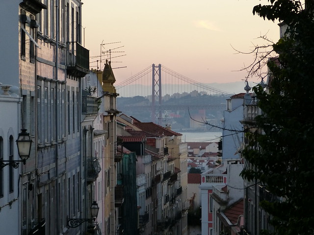 Lisbon street at sunset