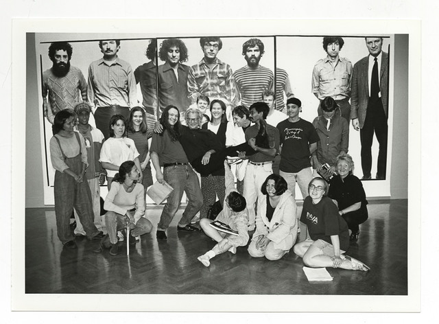 Visiting artist, Richard Avedon, with students at the Minneapolis College of Art and Design, 2501 Stevens Avenue, Minneapolis, Minnesota