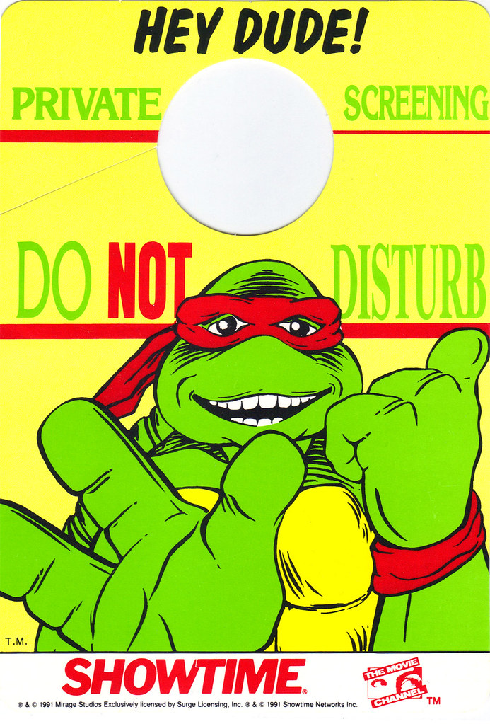 SHOWTIME; THE MOVIE CHANNEL :: TMNT " -PRIVATE SCREENING.." door hanger (( 1991 )) by tOkKa