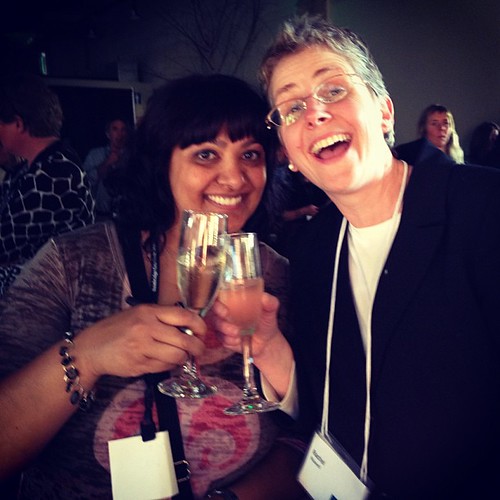 @rachelmrmaxwell and @monadas toast to Gifford and Libba at Un-Gala. #bgichange