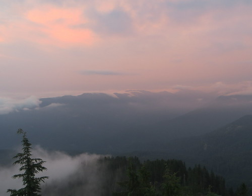 pink adieu by carolyn_in_oregon, The sunset spits out some high pink clouds and then is swallowed by clouds.                         