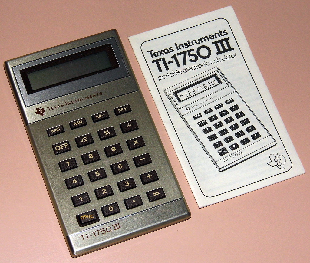 Vintage Texas Instruments Model TI-1750 III Electronic Pocket Calculator, LCD Display In USA, Circa 1982