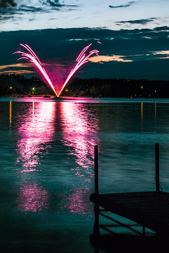 saskatchewan canada bruceajohnson fireworks canadaday 2016 wakawlake lake reflections dock water sunset
