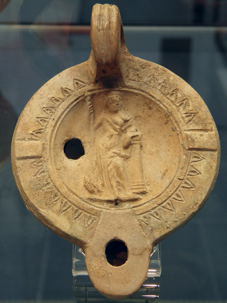 Terracota oil lamp, Juno and her cuckoo, 2nd-3rd century AD, Staatliche Antikensammlungen, Munich