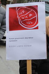 PSI staff members joined by other Global Union staff members in Geneva demonstrate in front of the Korean mission - 17 January 2014.

Faced with extreme repression, including a violent raid on the Korean Confederation of Trade Unions headquarters by government forces, the Korean labour movement will hold two national strikes on 9 and 18 January 2014 to demand the withdrawal of criminal charges, the damage suit, the dismissals and disciplinary measures against the rail workers’ union, an end to labour repression in Korea, and an end to the unilateral pursuit of privatisation.

More information: www.world-psi.org/en/support-korean-workers-hold-protests...