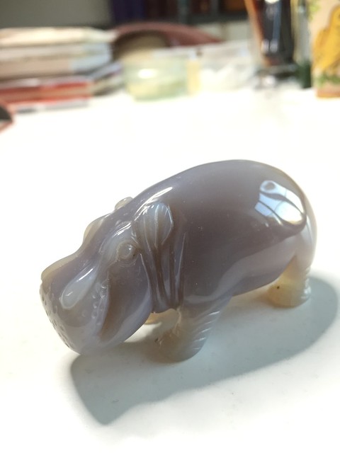 Hippopotamus Carving of Blue Chalcedony