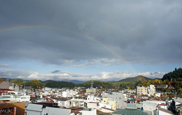 Takayama. Hotel window. Rainbow