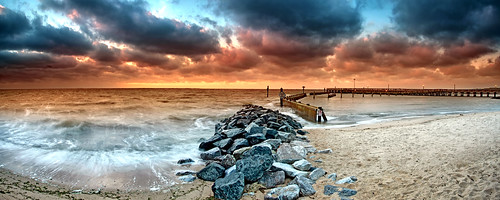 morning panorama motion beach colors clouds sunrise dawn pier early waves pano jetty maryland windy stormy lee northbeach filters stitched chesapeakebay 3shots singhray yinandyan