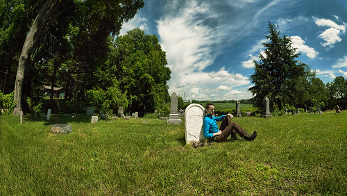 blue trees portrait sky panorama usa selfportrait green cemetery graveyard field grass june clouds michigan headstone 2013