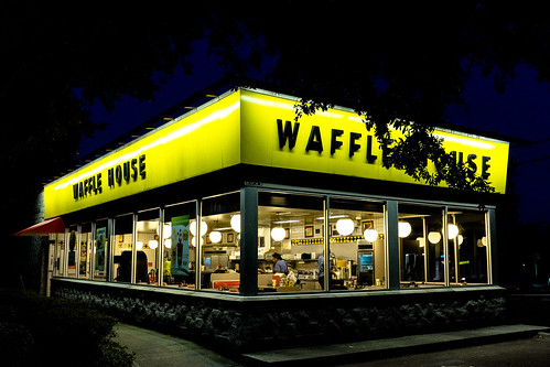 exterior night photo of a Waffle House