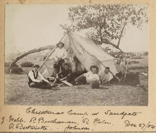 Group of young men camping at Sandgate over Christmas, 1904