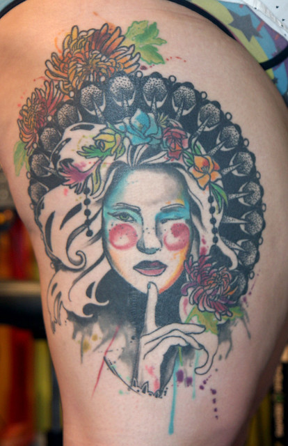 watercolor girl tattoo