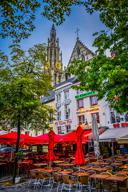 Cafes by the Cathedral of Our Lady (Onze-Lieve-Vrouwekathedraal) - Antwerp Belgium