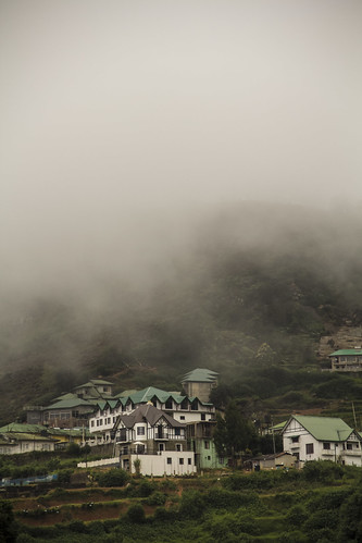 houses white mist mountain green misty clouds cloudy