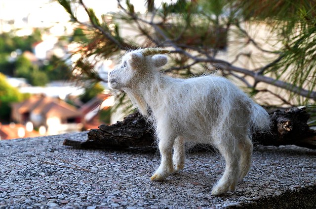 Needle felted Goat soft sculpture.