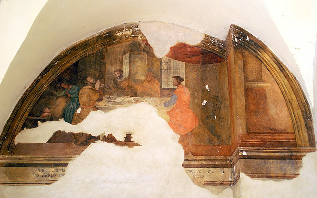 Montefiore dell'Aso, Piazza San Francesco, Chiesa di San Francesco, Fresko im Kreuzgang (Church of St. Francis, fresco in the cloister)