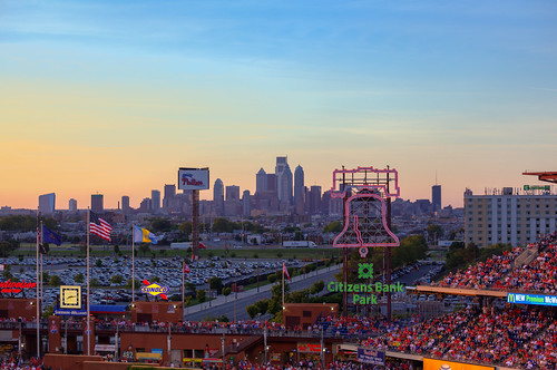 Skyline from CBP by callmeflea, city sunset philadelphia skyline canon day cityscape baseball clear phillies philly citizensbankpark