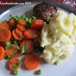 Nigel Slater’s mashed potatoes with peas, carrots and burgers