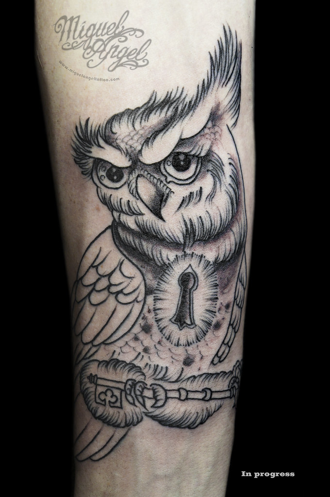 Owl and key lock custom tattoo (In Progress) | Miguel Angel … | Flickr