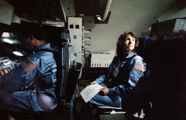 Christa McAuliffe Trains in the Shuttle Mission Simulator