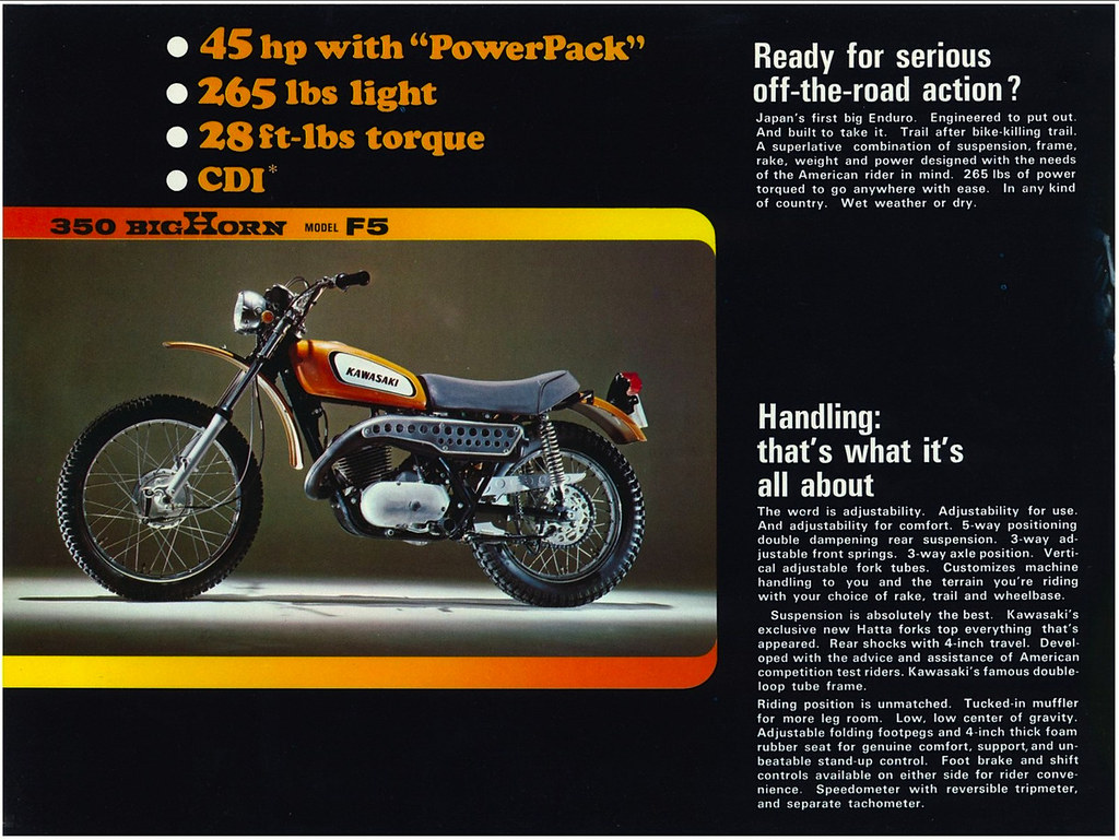 1971 KAWASAKI 350 F5 BIGHORN MOTORCYCLE Brochure Printed Japan Original 