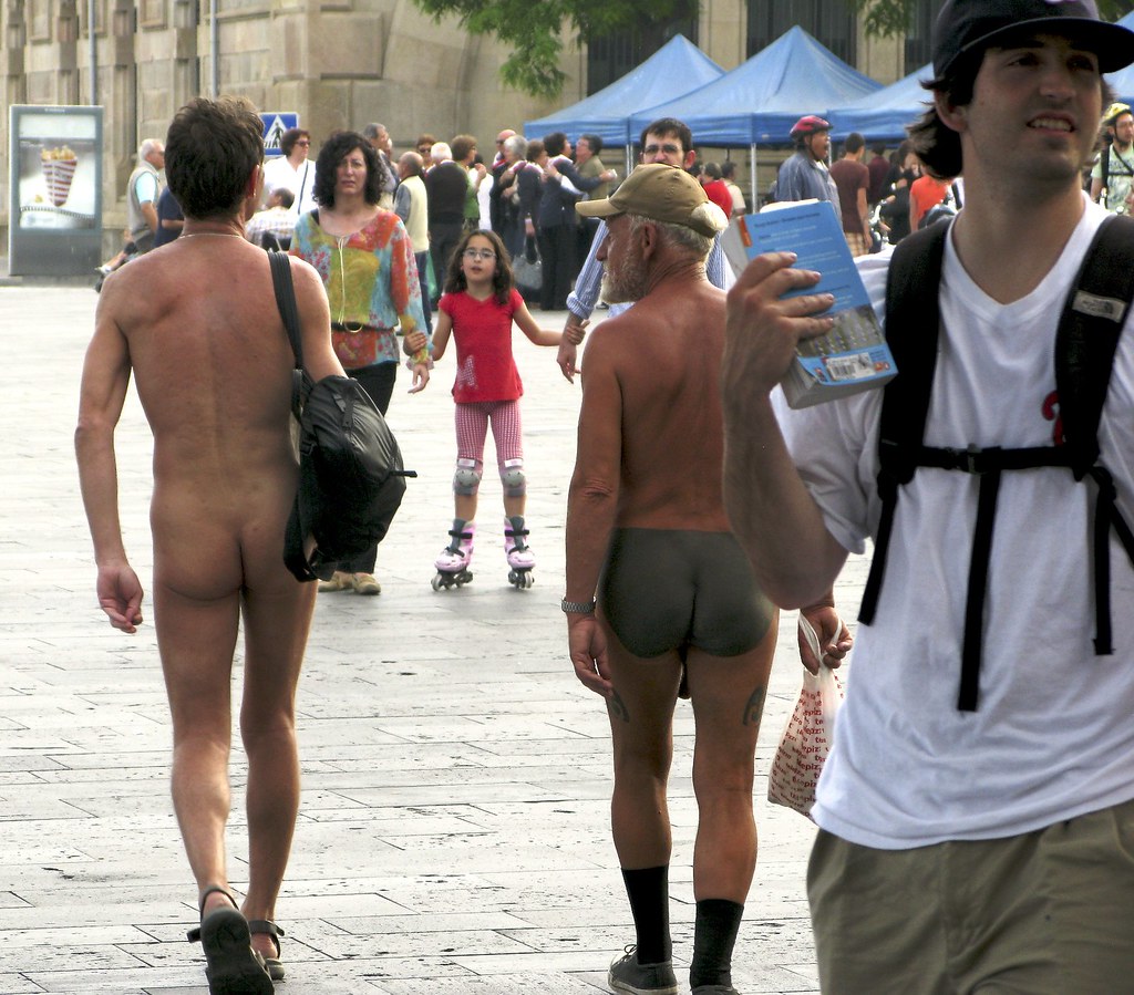 Naked men on Les Rambles.