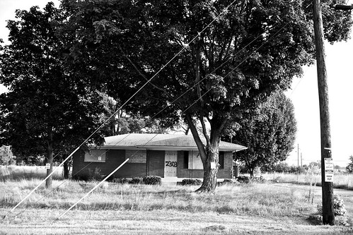 road morning light urban bw tree abandoned grass lines sign concrete mono decay ky space empty august powerlines porch louisville boardedup powerline flyover notrespassing 2013