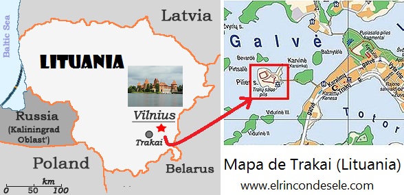 Mapa de situación del castillo de Trakai en Lituania