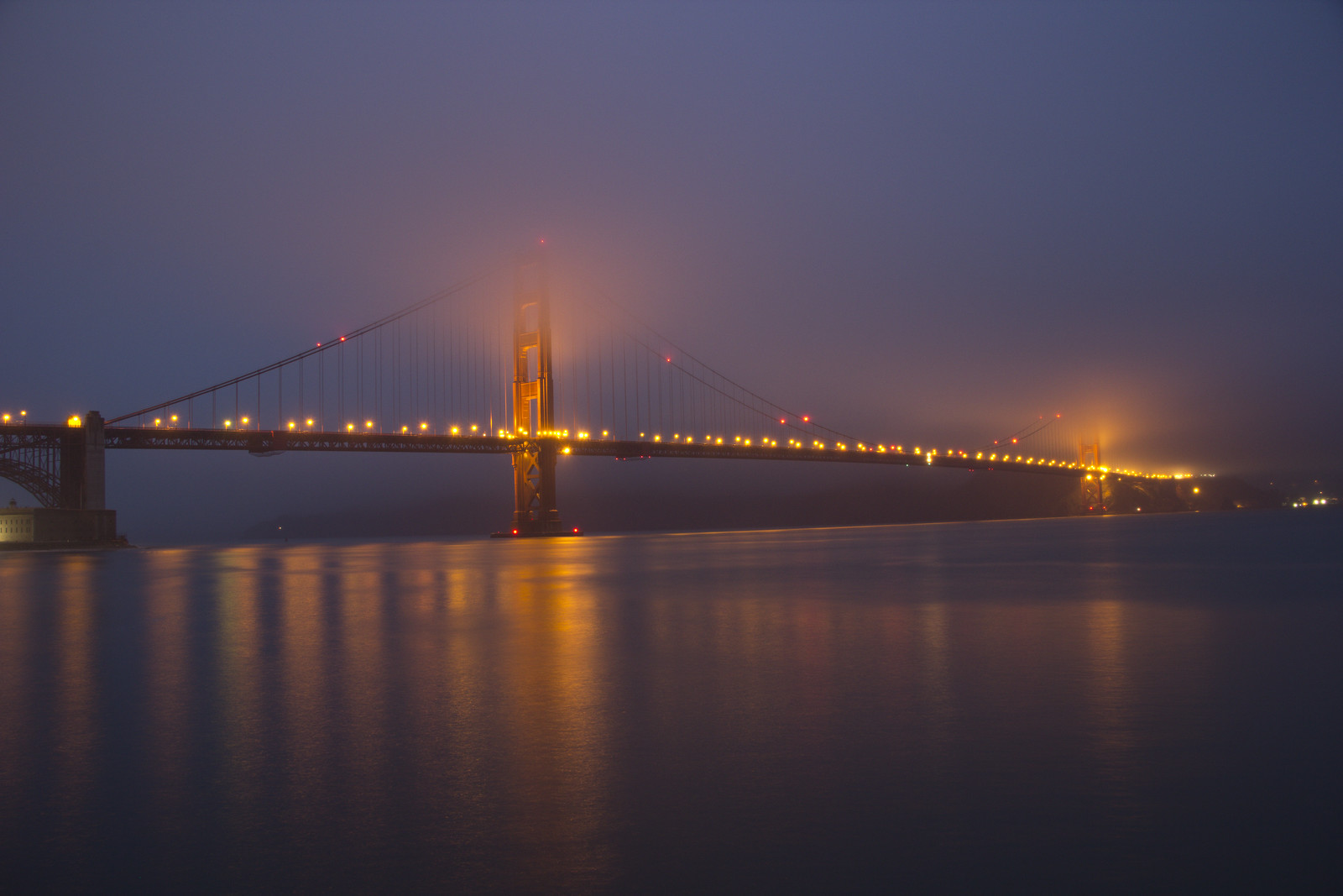 Golden Gate Bridge after the sunset