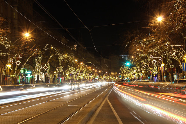 Budapest - Elisabeth boulevard at night with chrtistmas decoration 2