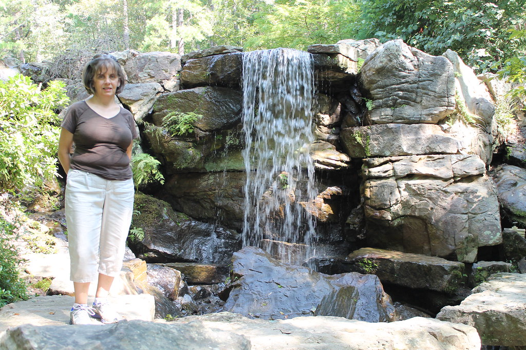 Renee Next to Waterfall at Garvin Woodland Gardens