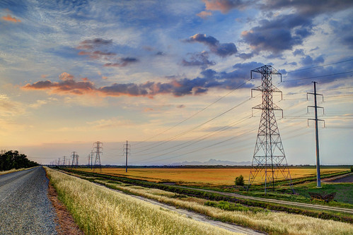 road trees sunset panorama field skyline river landscape countryside farming panoramic powerline 1855mm countryroad yubacity ricefiled butteslough nikond5100